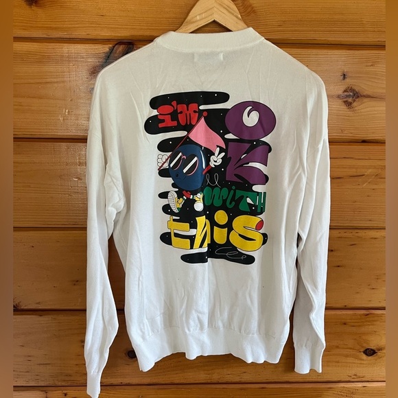 ZARA Sweatshirt White Medium Street Style Graphic Multicolor Rare - Picture 2 of 6